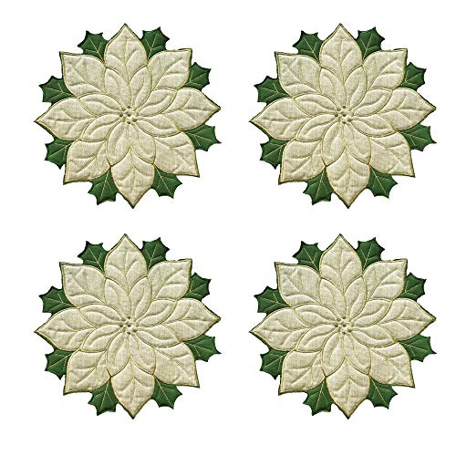 Christmas Round Golden Silk Flower Placemats Set