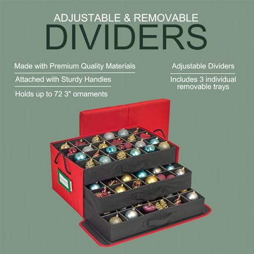 Christmas Ornament Storage Box with Dividers - 72 Ornaments