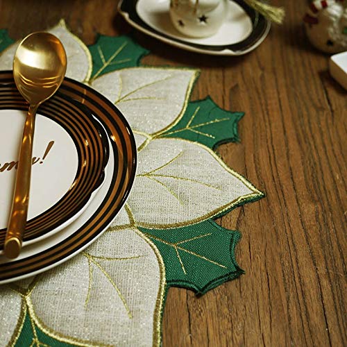 Christmas Round Golden Silk Flower Placemats Set