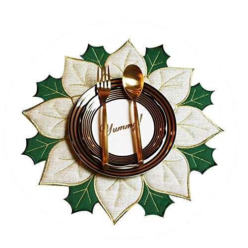Christmas Round Golden Silk Flower Placemats Set
