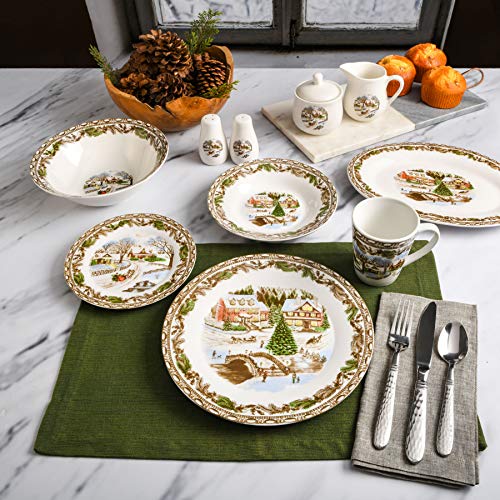 Gibson Home Christmas Toile 16 Piece Dinnerware Set, Multicolor -
