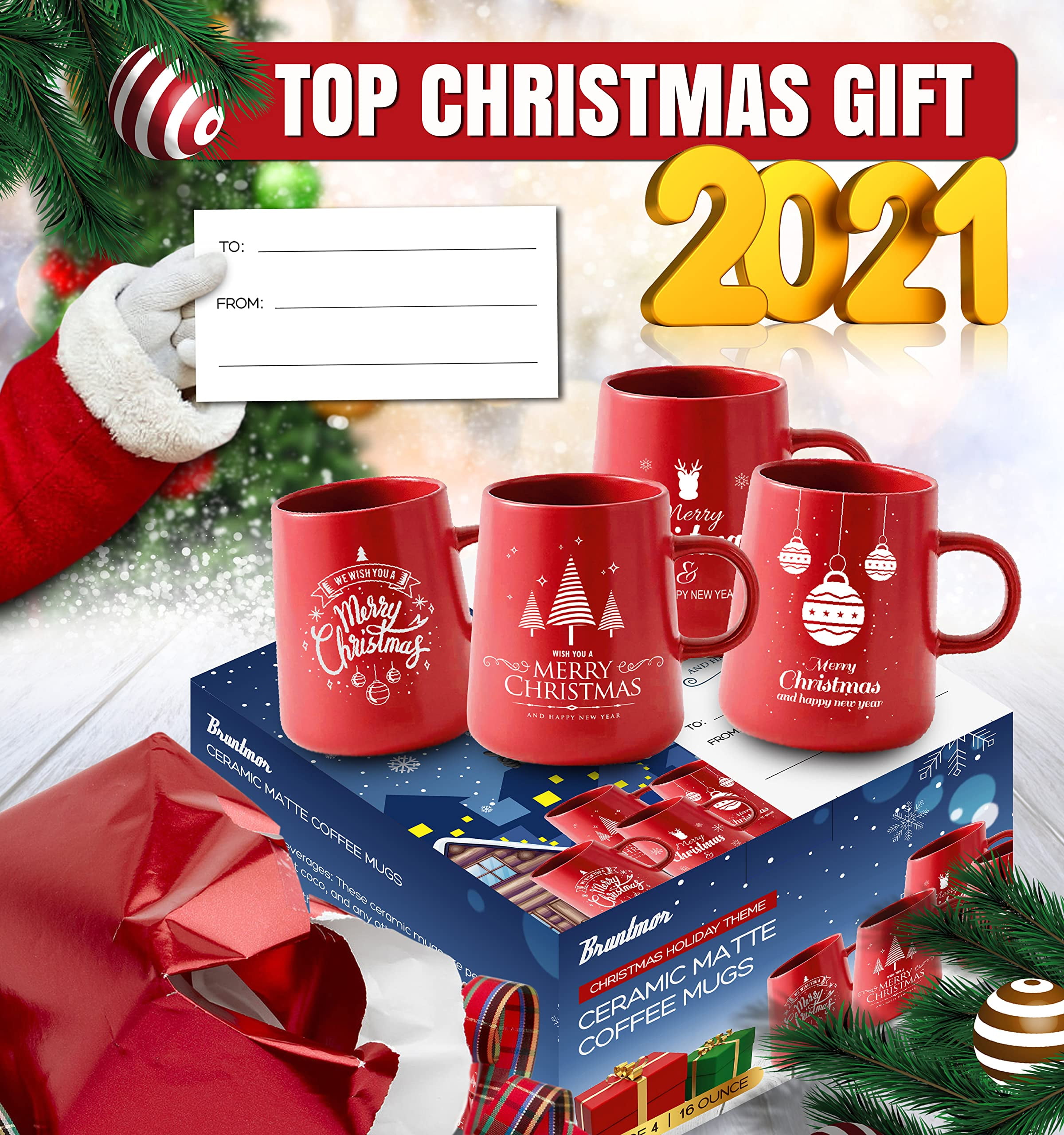 Bruntmor Ceramic Christmas Mug Set - Funny Holiday Gift