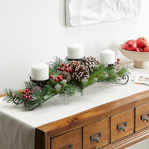 Frosted Berry Centerpiece with 3 Candle Holders