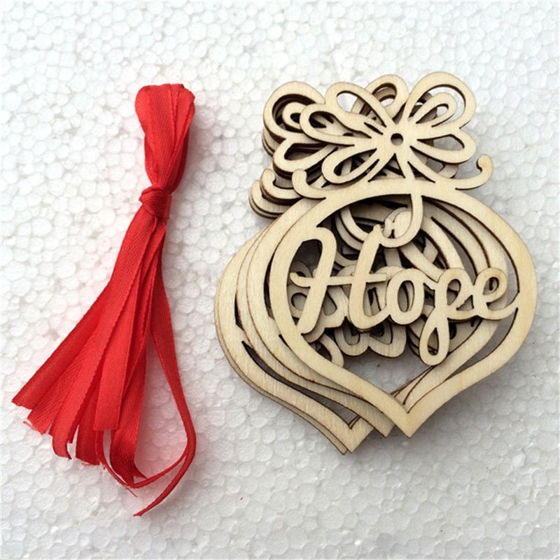 Wooden Xmas Tree Decorations - Set of 6