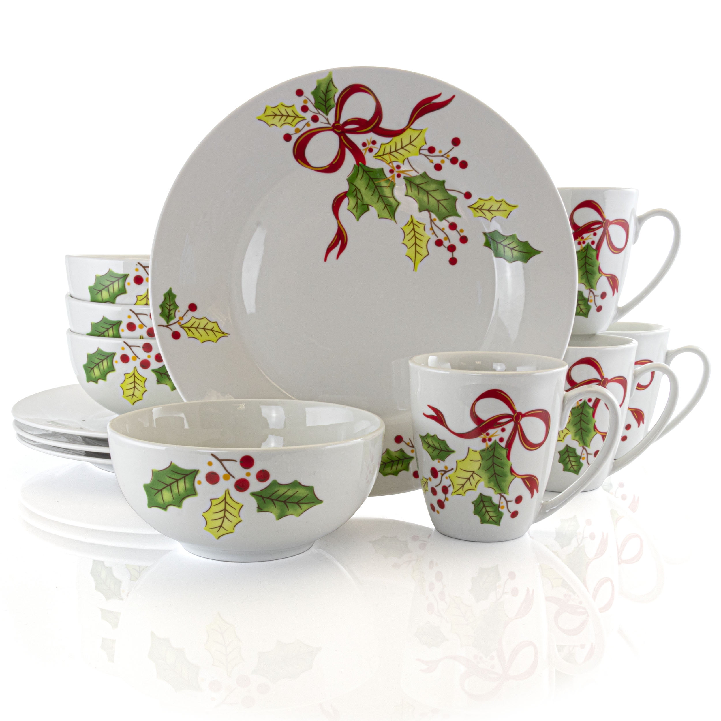 Gibson Holiday Ribbon 12 Piece Fine Ceramic Dinnerware Set