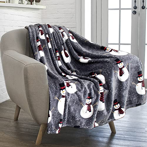 Grey Snowman Christmas Fleece Throw Blanket