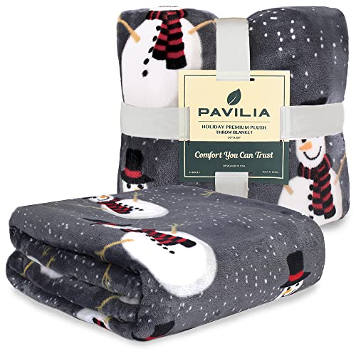 Grey Snowman Christmas Fleece Throw Blanket