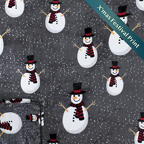 Grey Snowman Christmas Fleece Throw Blanket