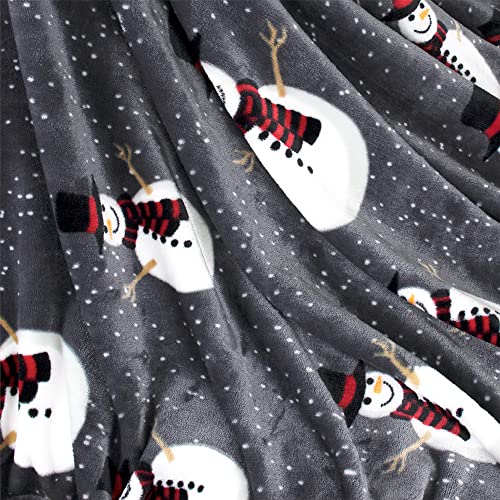 Grey Snowman Christmas Fleece Throw Blanket
