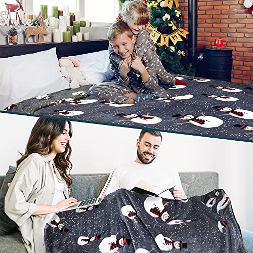 Grey Snowman Christmas Fleece Throw Blanket