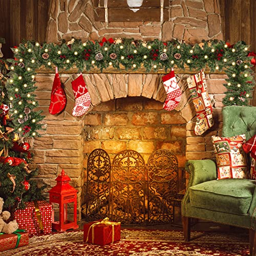 9ft Christmas Garland with Warm White Lights & Decor