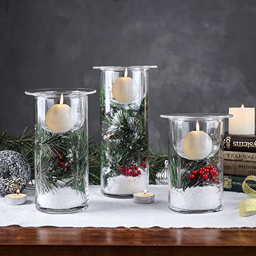 Ornamented Glass Hurricane Candle Holders - Set of 3