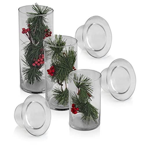 Ornamented Glass Hurricane Candle Holders - Set of 3