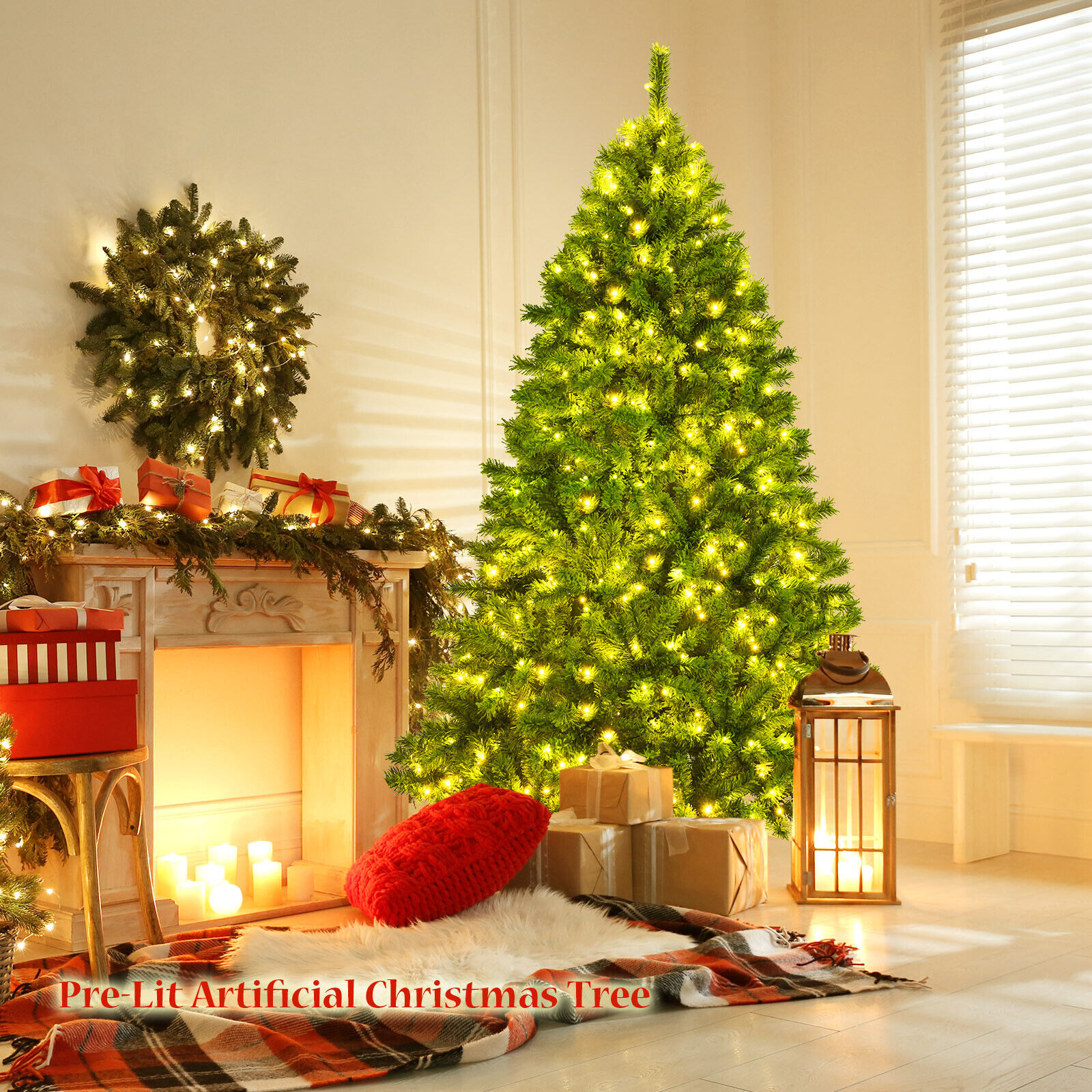 Green Flocked Pre-Lit 7.5FT Christmas Tree