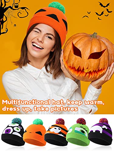 Halloween Beanie with Skull and Pumpkin Design