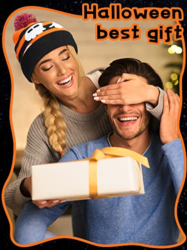 Halloween Beanie with Skull and Pumpkin Design