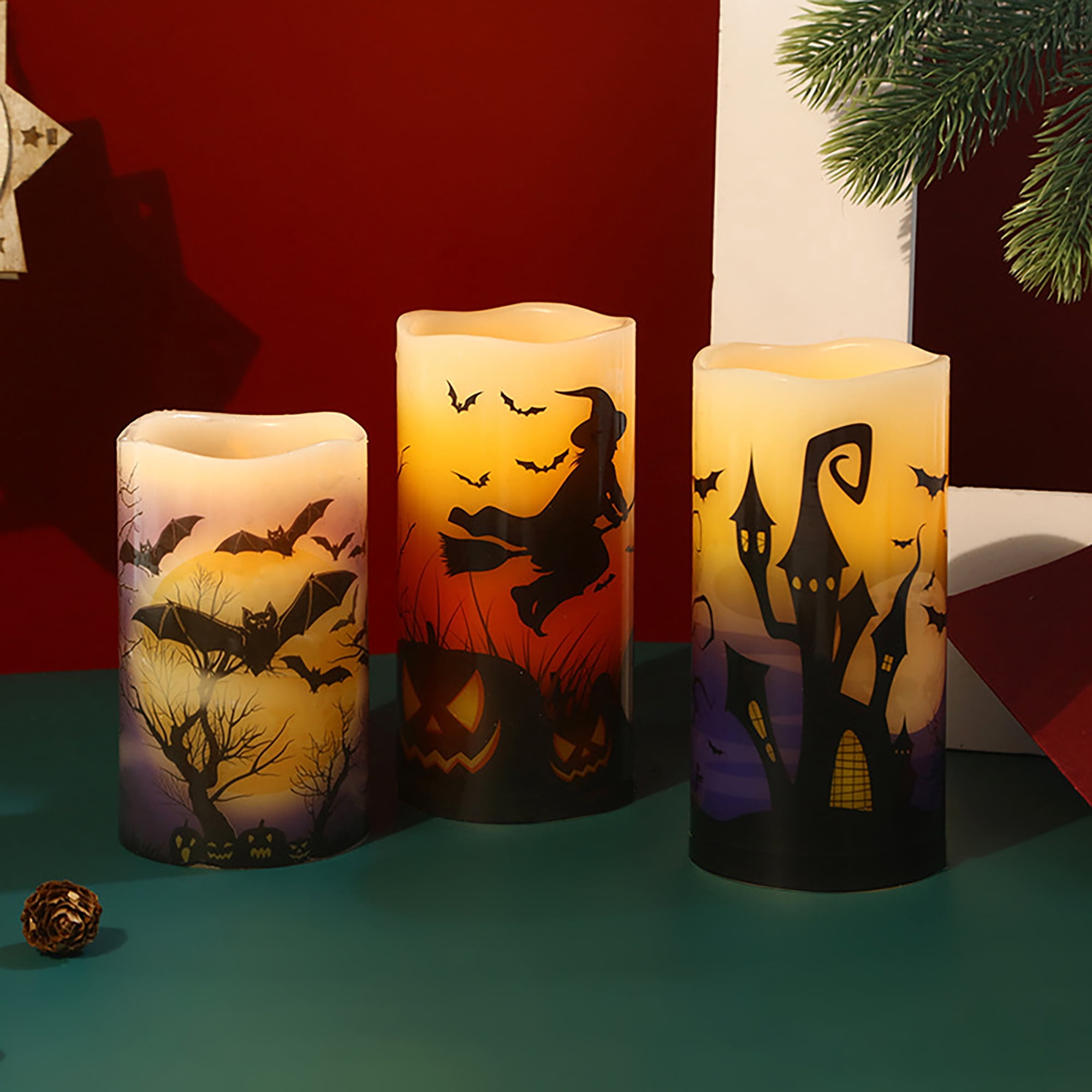 Flameless LED Halloween Pillar Candles with Remote
