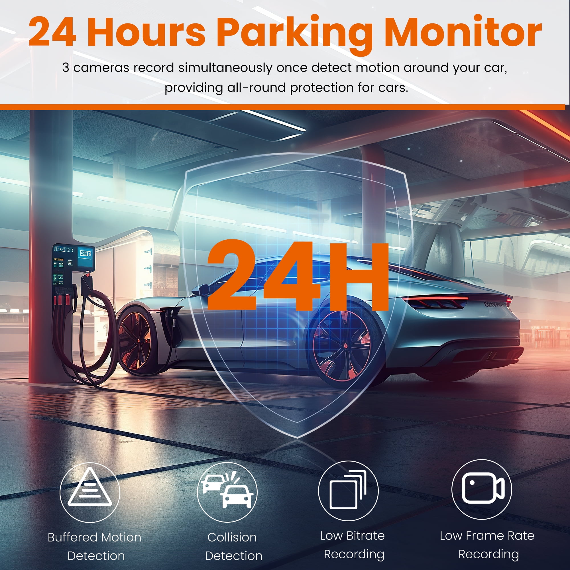 Triple Way Car Camera, 1080P Front & Rear