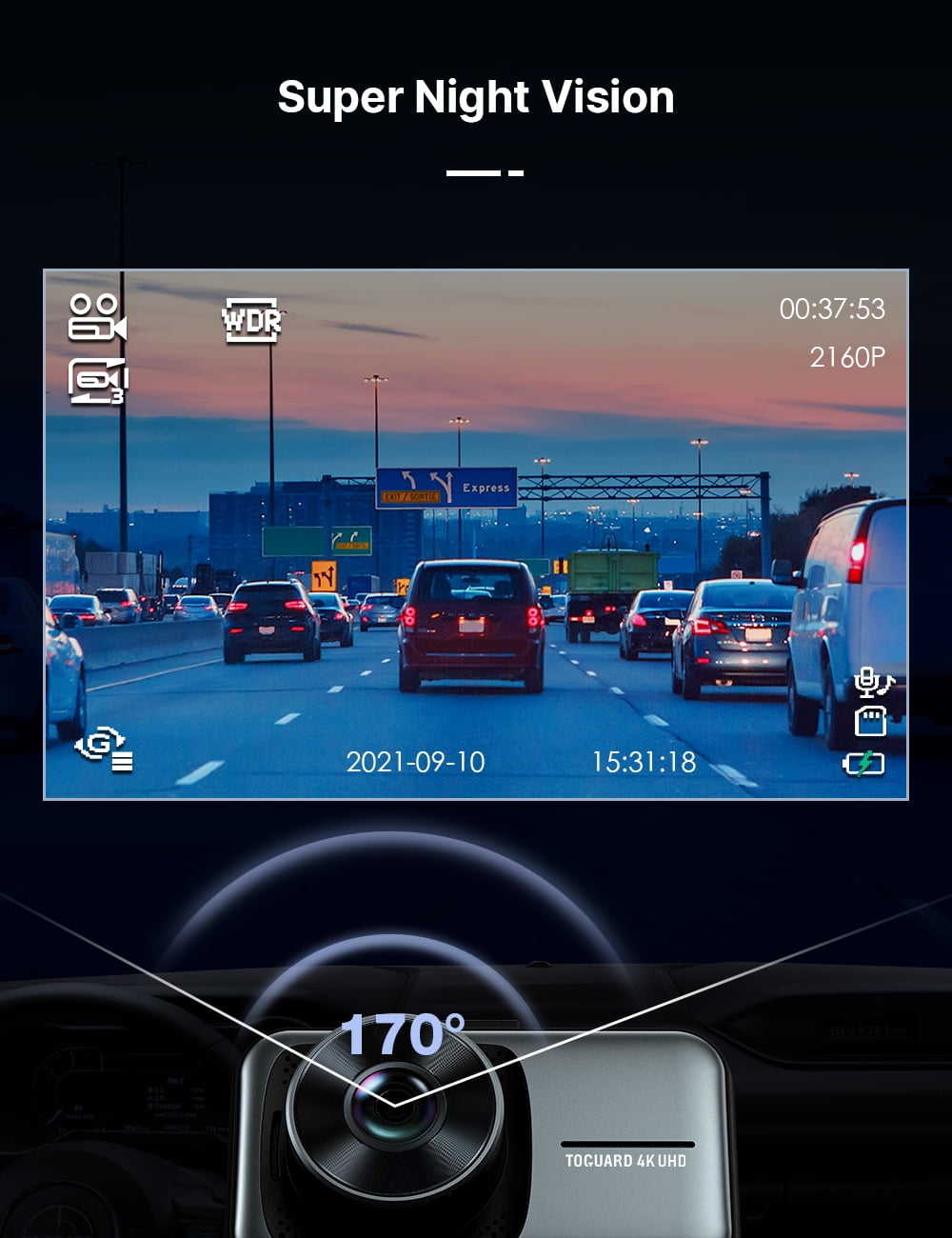 Toguard 4K Dual Dash Camera with LCD Screen