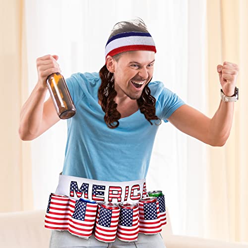 USA Flag Beer Belt and Mullet Wig Set