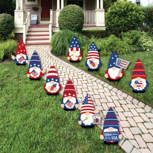 Patriotic Gnome Party Yard Decorations - 10 Pieces