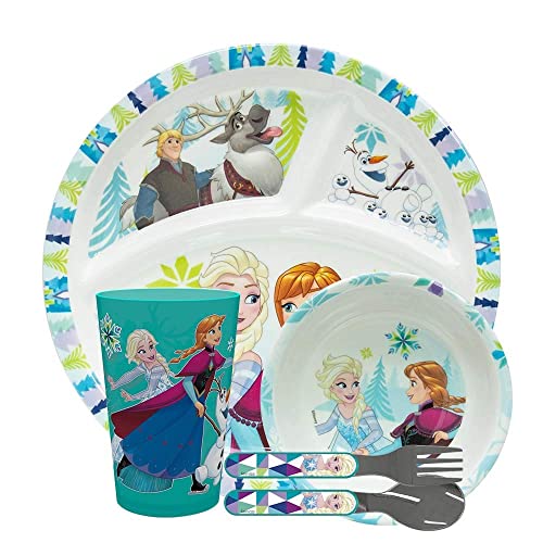 Disney Frozen Kids Dinnerware 5 Piece Set: Plate, Bowl, Tumbler, Utensil