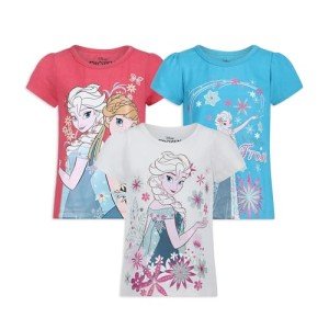 Disney Frozen Little Girls T-Shirt Pack, Off White/Turq/Coral