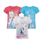 Disney Frozen Little Girls T-Shirt Pack, Off White/Turq/Coral