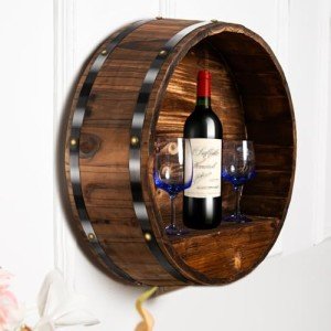 Rustic Oak Barrel Wine Rack and Decor