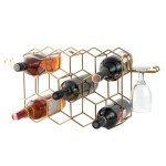 Gold Wine Rack with Glass Holders - 14 Bottle Capacity