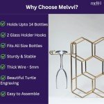 Gold Wine Rack with Glass Holders - 14 Bottle Capacity