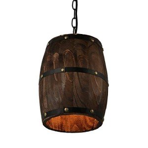 Rustic Antique Wood Wine Barrel Pendant Lamp