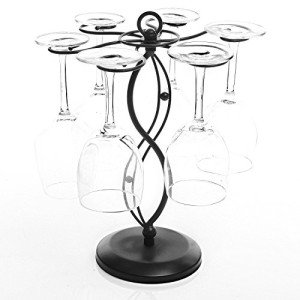 Rotating Black Metal Wine Glass Rack with Hooks