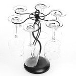 Rotating Black Metal Wine Glass Rack with Hooks