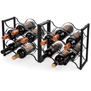 Modern Black Metal Wine Rack for 9 Bottles