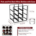 9-Bottle Freestanding Metal Wine Rack - Black