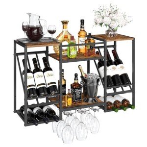 Rustic 3-Tier Wall Wine Rack with Glass Holder