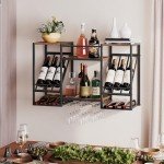 Rustic 3-Tier Wall Wine Rack with Glass Holder