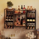 Rustic 3-Tier Wall Wine Rack with Glass Holder