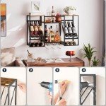 Rustic 3-Tier Wall Wine Rack with Glass Holder