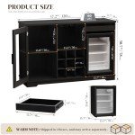 Stylish Black Wine Bar Cabinet with Fridge and LED