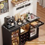 Stylish Black Wine Bar Cabinet with Fridge and LED