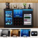 Stylish Black Wine Bar Cabinet with Fridge and LED
