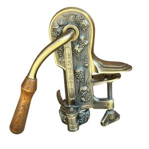 Ornate Brass Wine Bottle Opener with Wood Handle