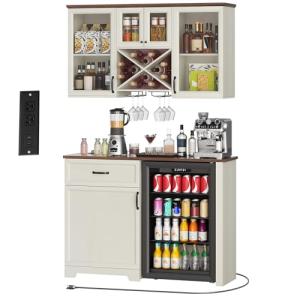 Wall-Mounted Wine Storage Cabinet with Mini Fridge