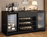 Stylish Black Bar Cabinet with Fridge Space