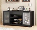 Stylish Black Bar Cabinet with Fridge Space