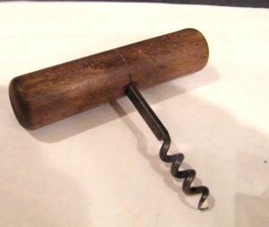 Antique Wood Wine Bottle Opener with Corkscrew