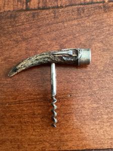 Antique Corkscrew with Antler Handle and Sterling Cap