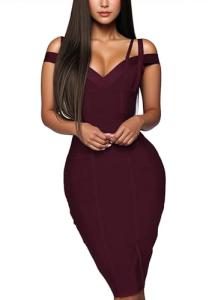 Chic Stretch Bandage Dress in Wine 3X